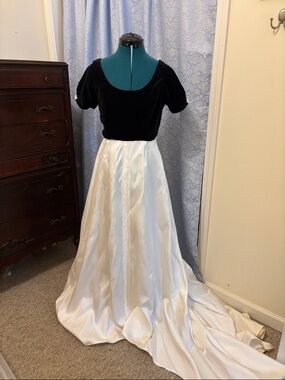 Black Velvet Bodice White Satin Skirt Bridal Gown